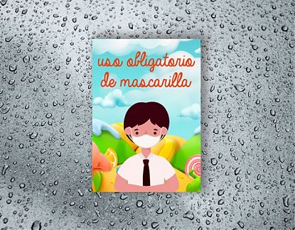 Cartel impreso sobre vinilo adhesivo para centros escolares y colegios USO OBLIGATORIO DE MASCARILLA - Vinilos prevención coronavirus 07296